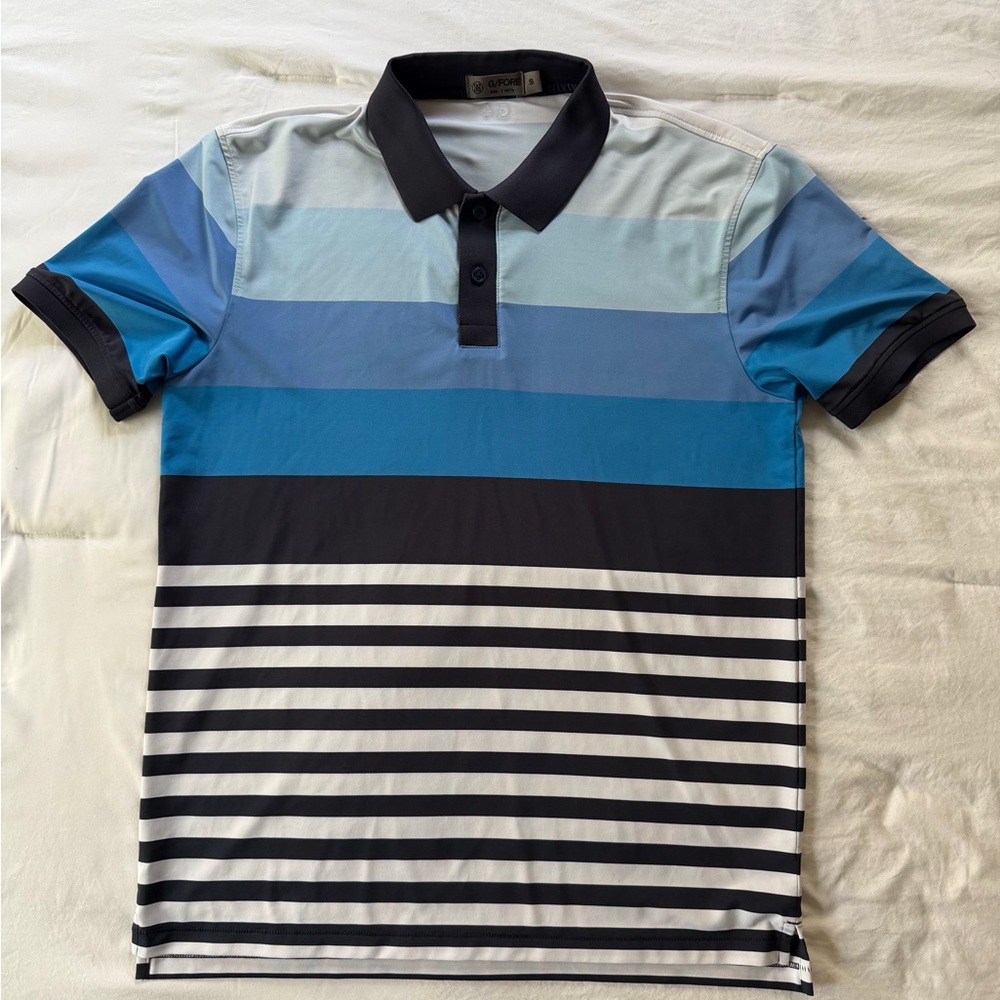 G/FORE Men’s Golf Blue Striped Polo Shirt
